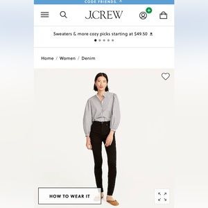 J. Crew 9” High Rise Toothpick Jean in Black
